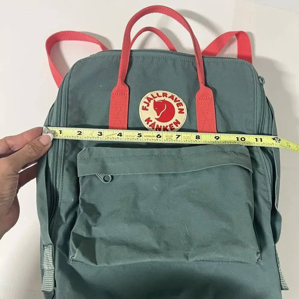 Fjallraven Kanken Classic Canvas Backpack Green 16L Orange Straps Handles Hiking
